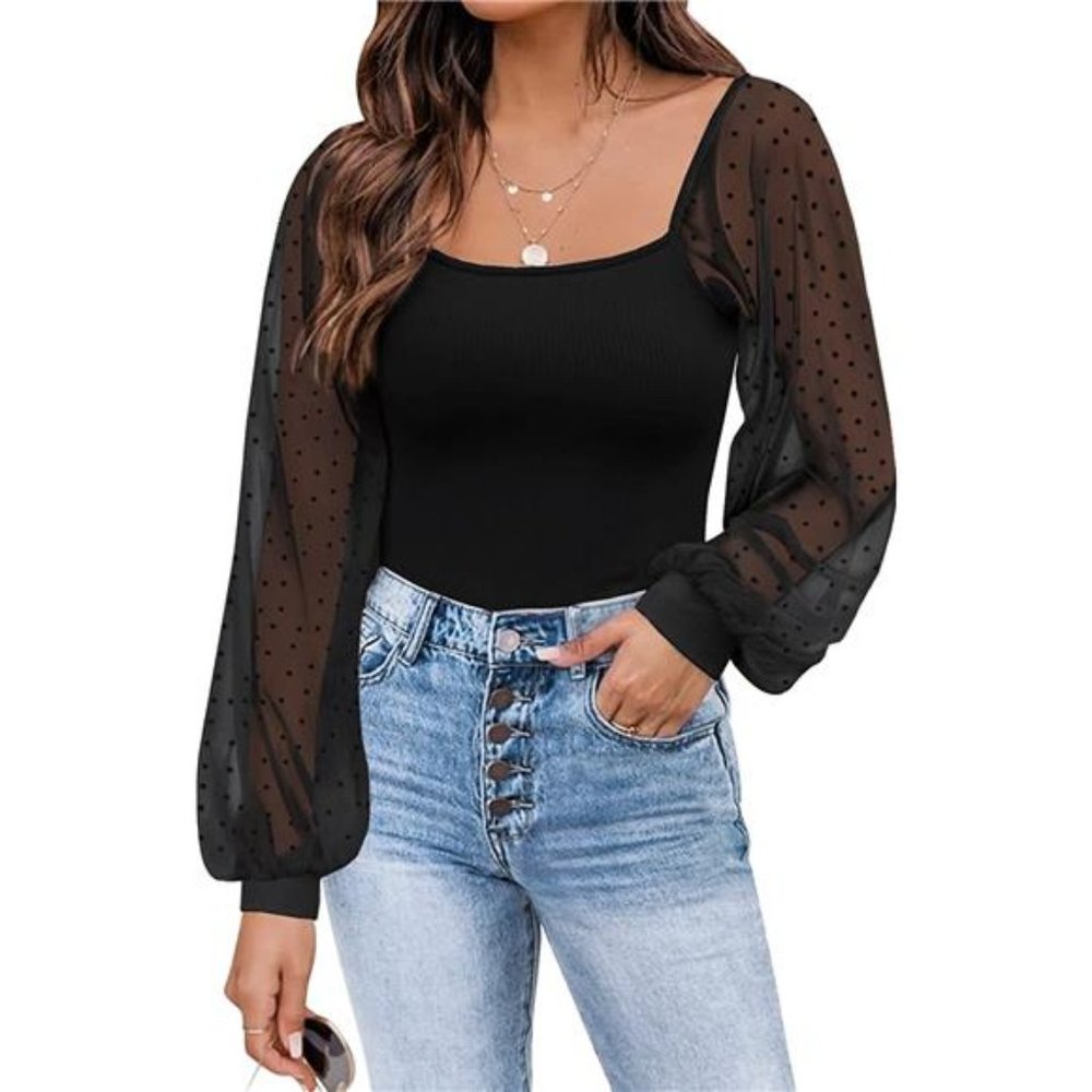 Women's Mesh Long Sleeve Shirt Casual Blouse Top